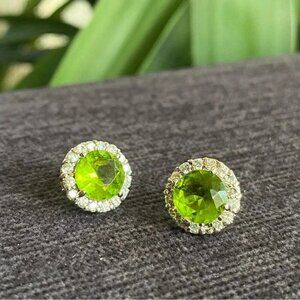 Dainty Green Peridot and Prong Set Rhinestone Stud Earrings